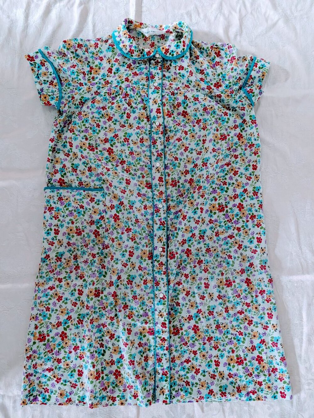 VTG Sears Koffee Kasuals Floral House Dress Sz L Muumuu Snap Front Cottagecore